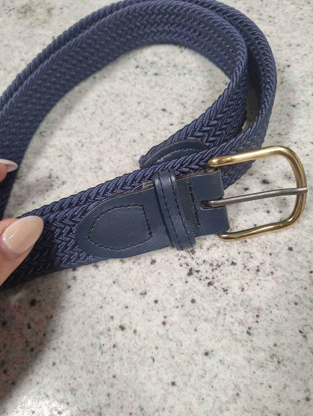 Braided Stretch Belt Navy Blue Large 38-40 Leather Details Made In USA